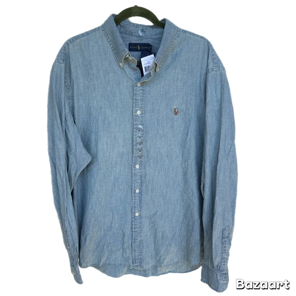 NWT Ralph Lauren Polo Long Sleeve Button Down‎ Shirt Top Blue Chambray Denim XXL